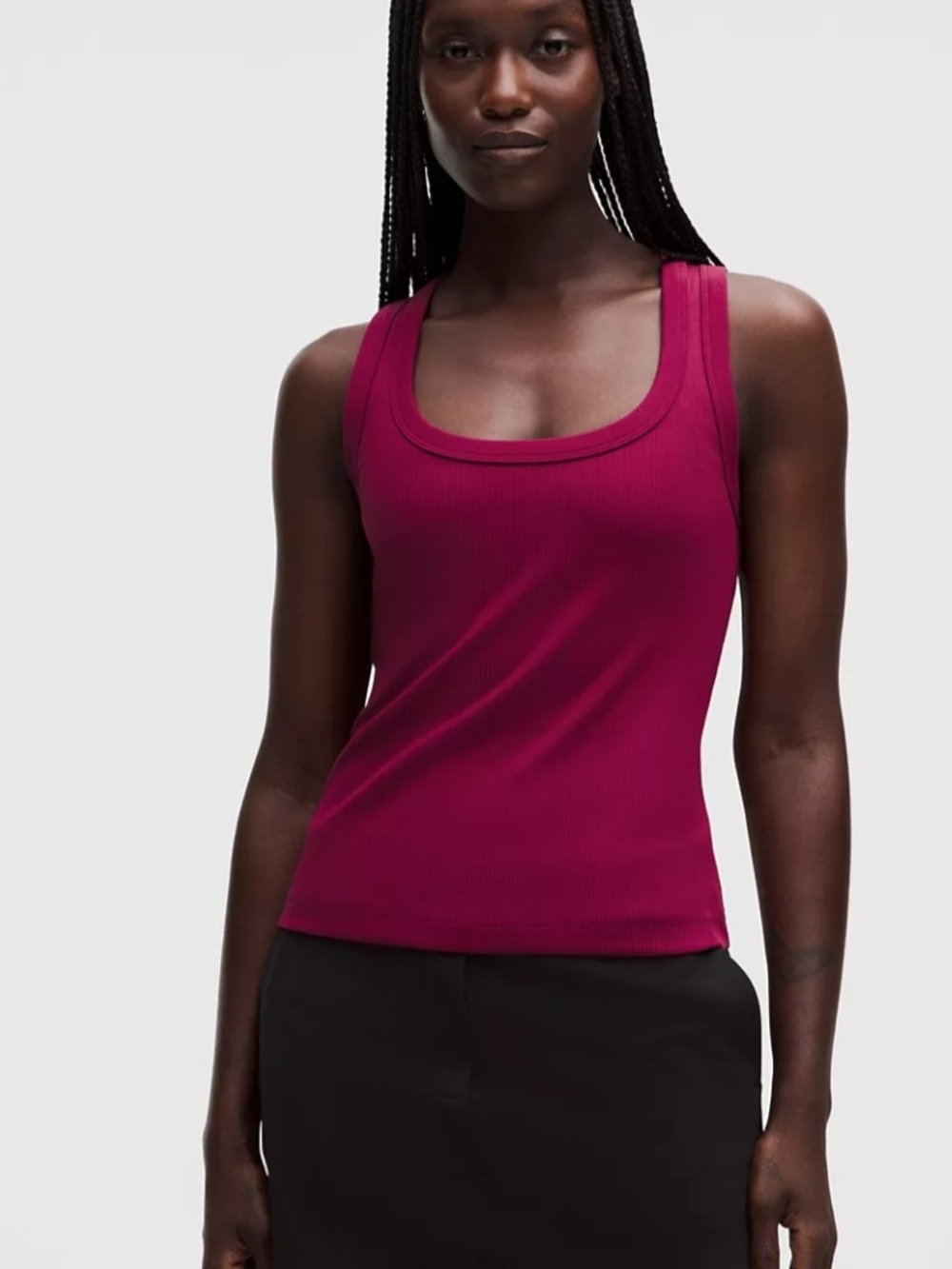 Ribbed Square-Neck Tank Top - Raspberry